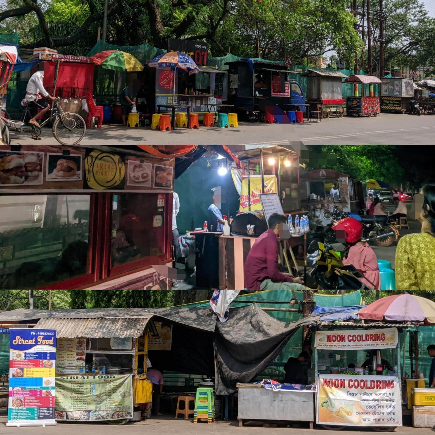 Sights from around food-vending sites in Dighalipukhuri