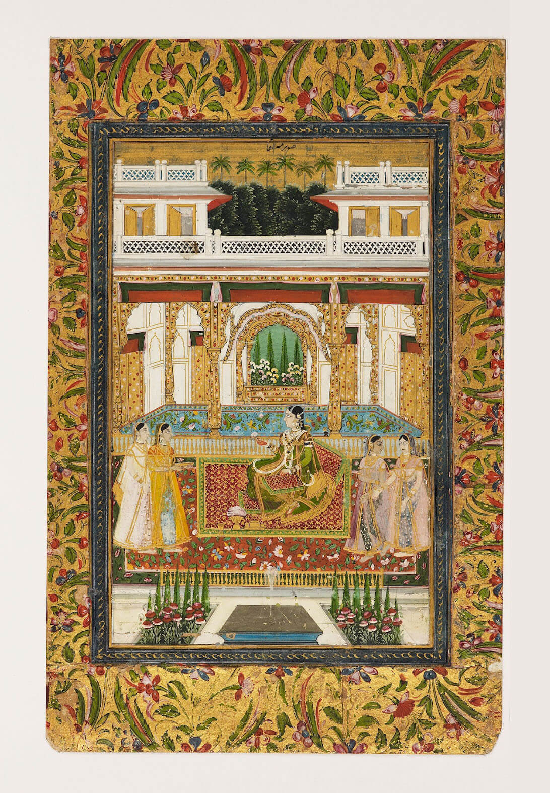 Figure 3. Mah Laqa Bai sitting in state. Opaque watercolour and gold on paper. Painting without border: 24.8 x 15.7 cm. Late eighteenth century, here attributed to Rai Venkatchellam, Hyderabad/Solapur. Ashmolean Museum, Oxford. Acc. no: EA1966.176.